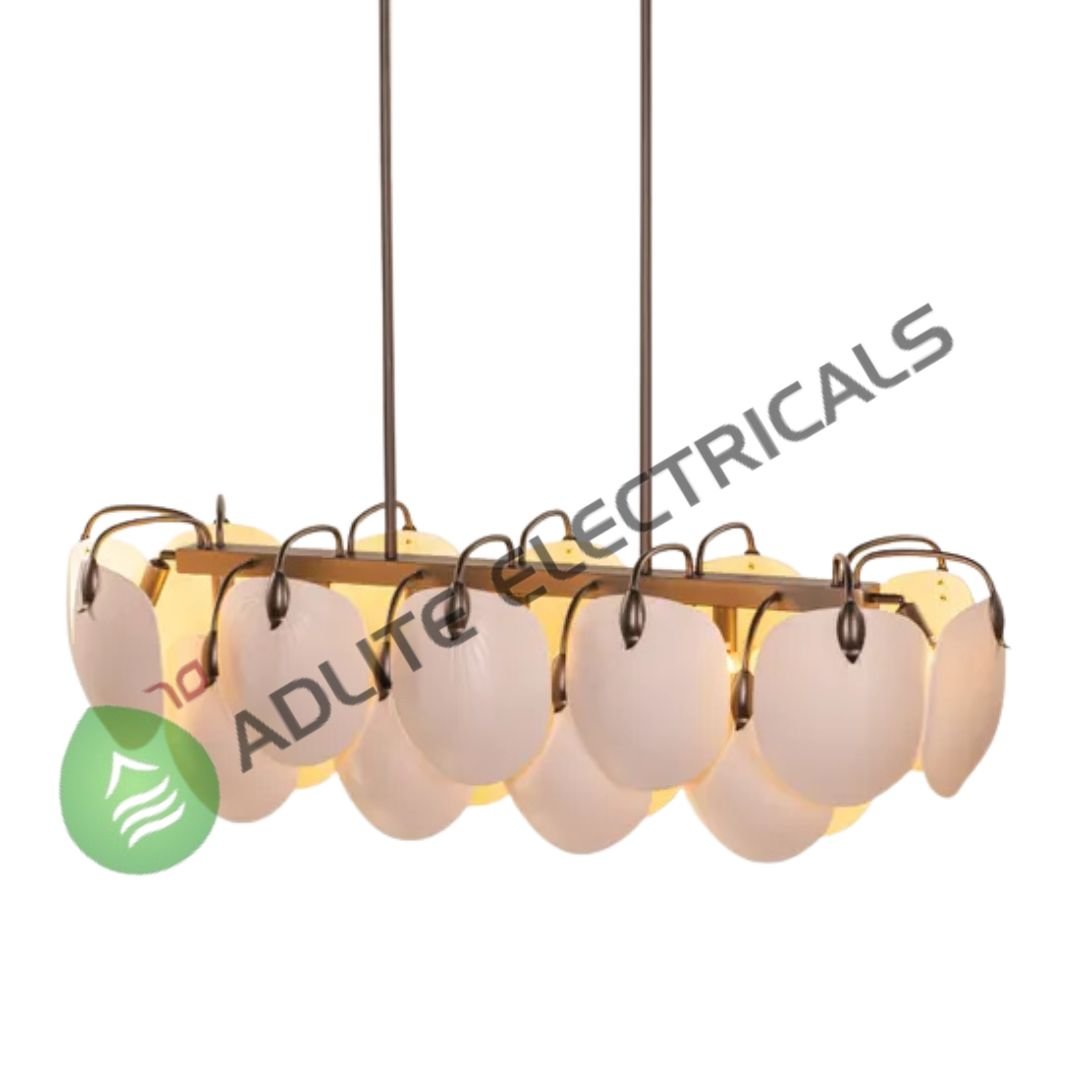 Petaline Long Brown & White Ceramic Chandelier-( WhiteTeak by Asian Paints )