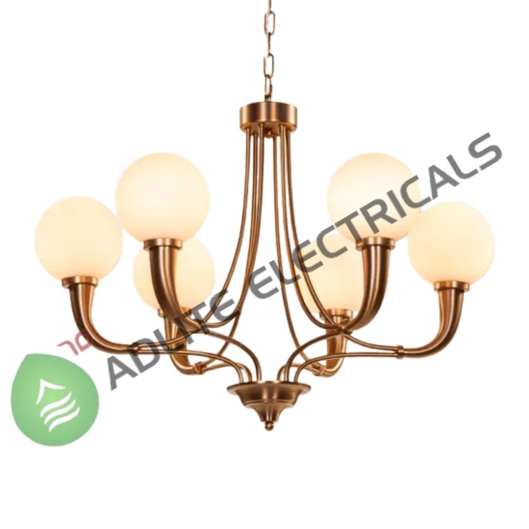 Kenswick Gold & White Frosted Glass Chandelier-( WhiteTeak by Asian Paints )