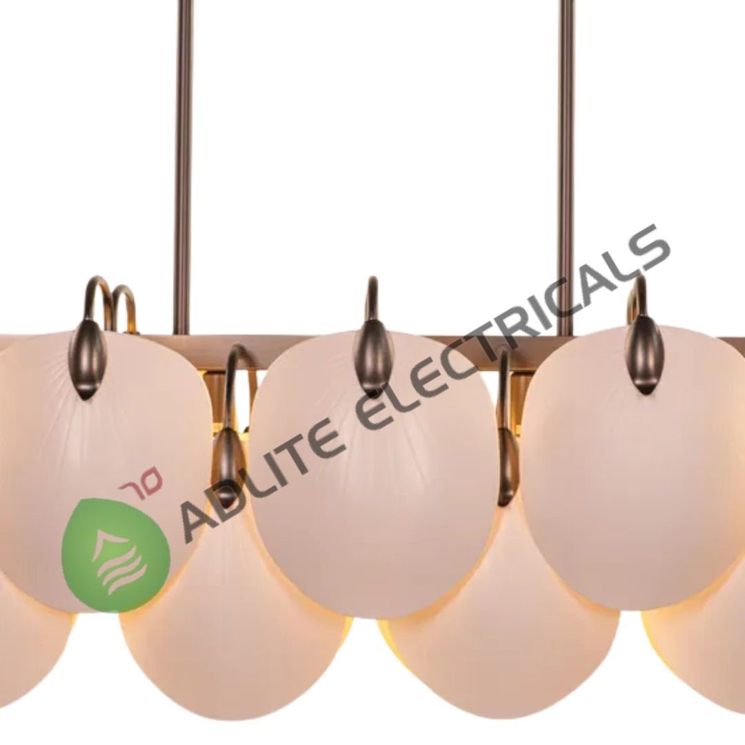 Petaline Long Brown & White Ceramic Chandelier-( WhiteTeak by Asian Paints )