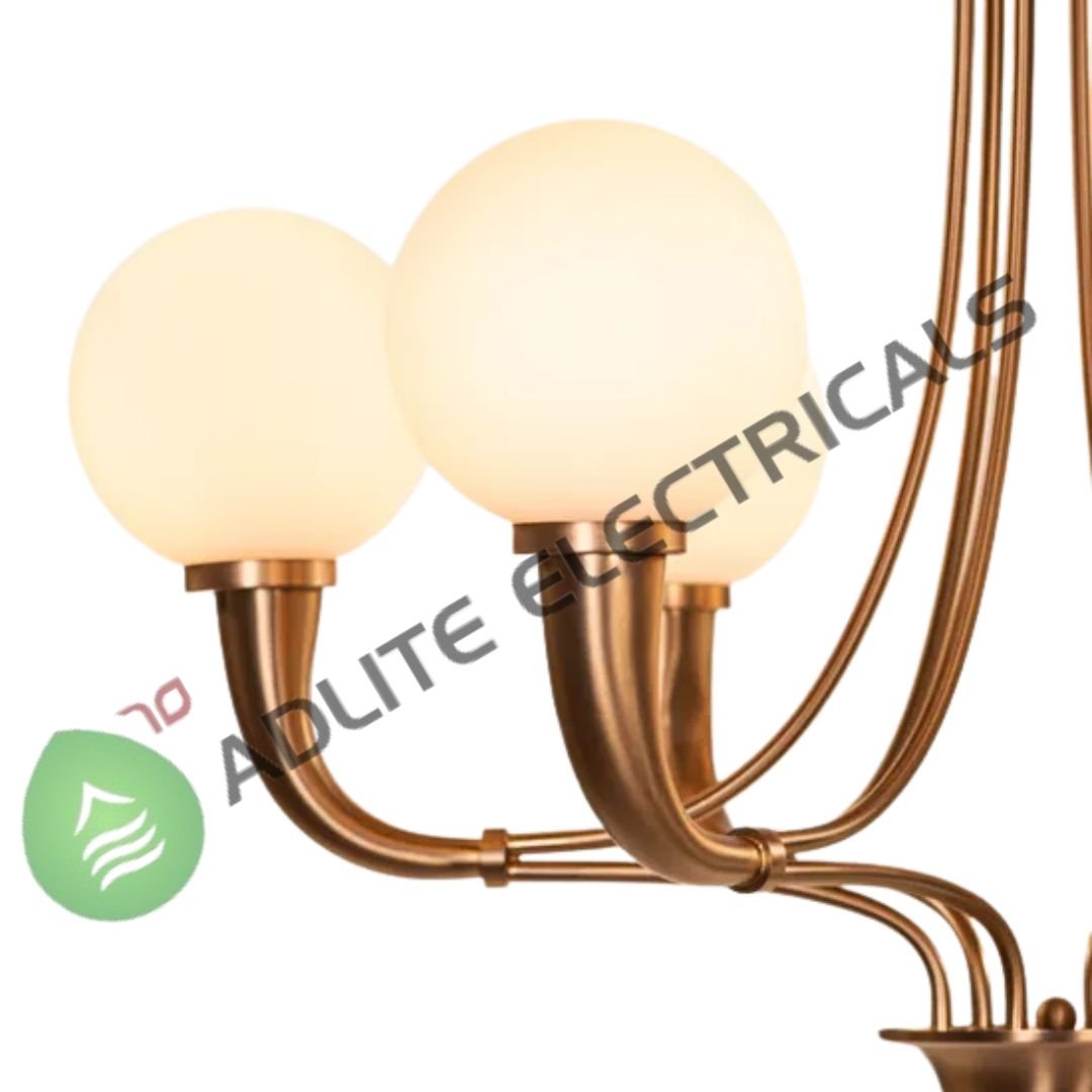 Kenswick Gold & White Frosted Glass Chandelier-( WhiteTeak by Asian Paints )