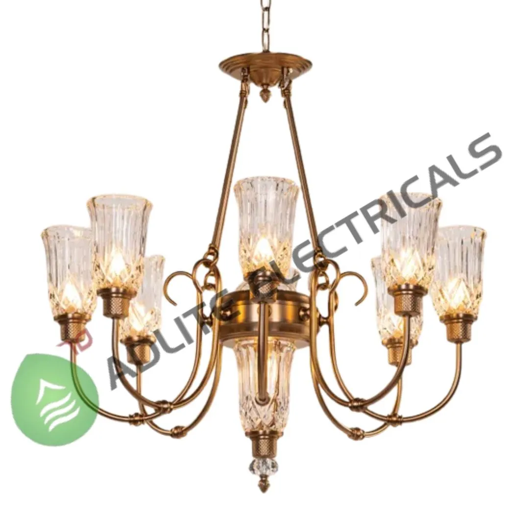 Bellamy Gold and Clear Glass Chandelier-( WhiteTeak by Asian Paints )