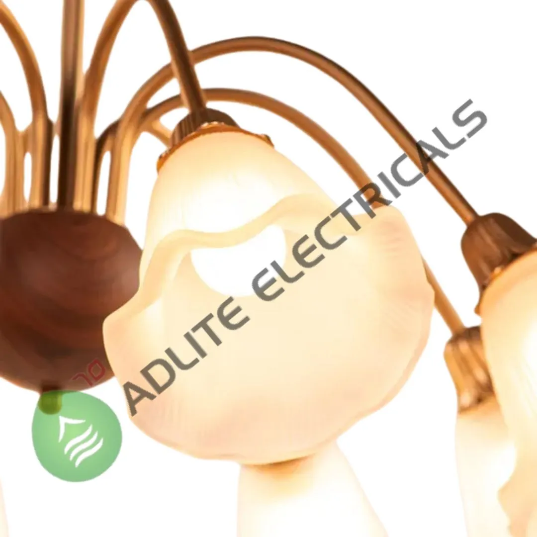 Nerina Gold & White Frosted Glass Chandelier-( WhiteTeak by Asian Paints )