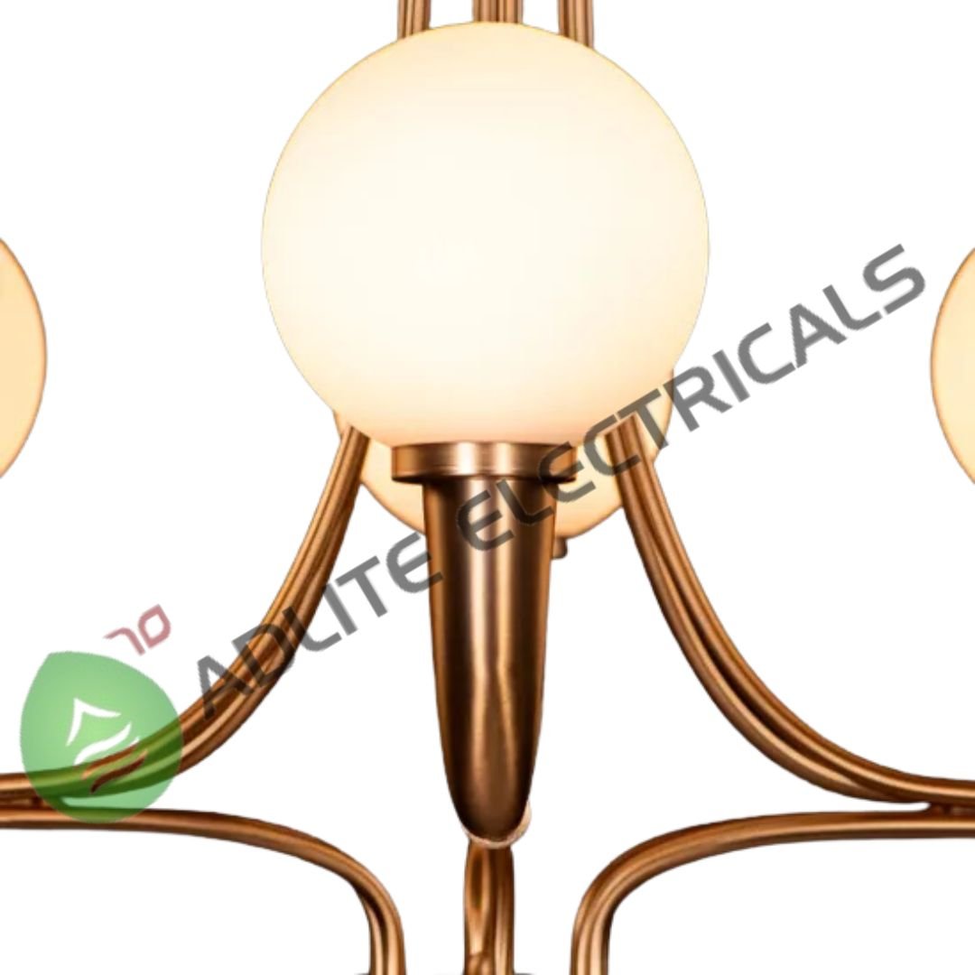 Kenswick Gold & White Frosted Glass Chandelier-( WhiteTeak by Asian Paints )