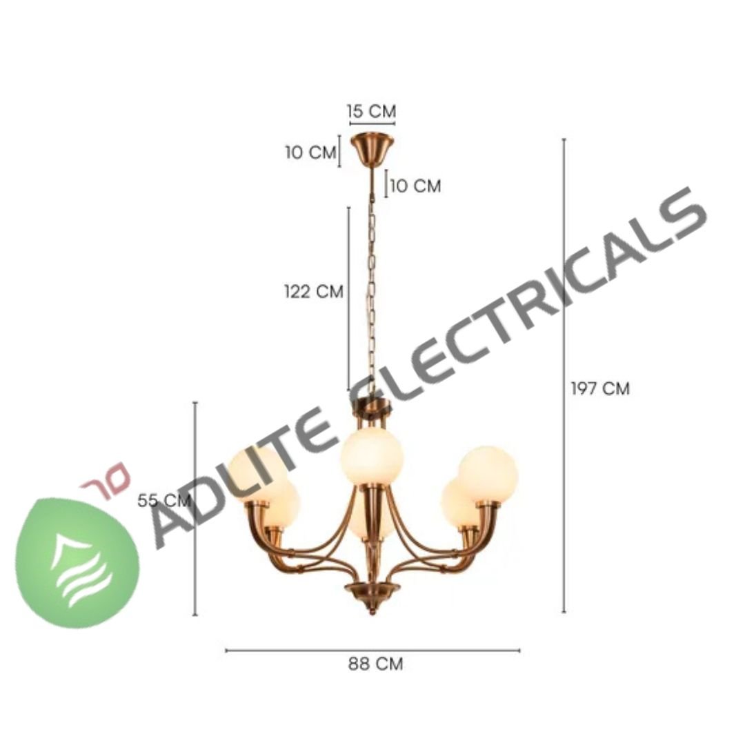 Kenswick Gold & White Frosted Glass Chandelier-( WhiteTeak by Asian Paints )