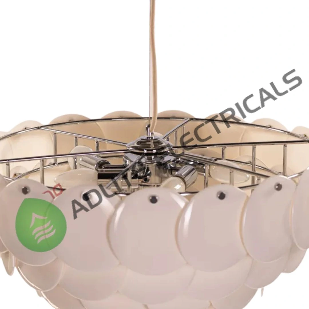 Porcelain Sail Chrome & White Ceramic Chandelier-( WhiteTeak by Asian Paints )