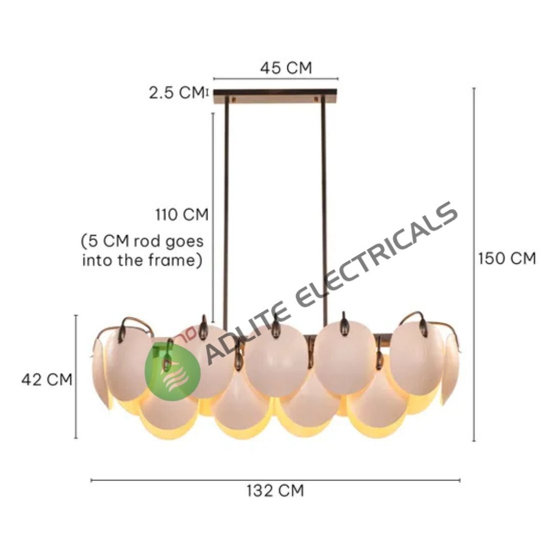 Petaline Long Brown & White Ceramic Chandelier-( WhiteTeak by Asian Paints )
