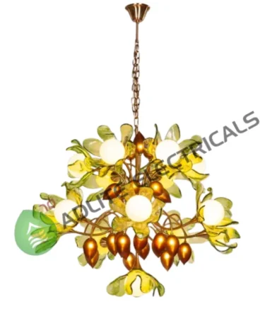 Midori Bouquet Green Glass & Gold Chandelier
